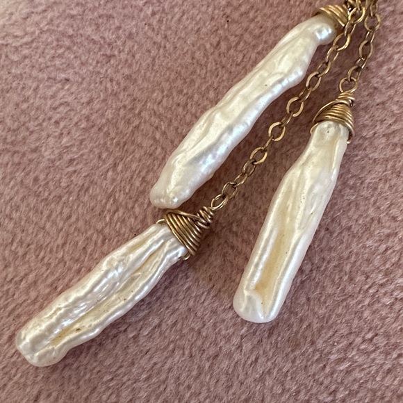 Baroque Freshwater Pearl Cascade Drop Earrings | Gold Tone | Boho Bridal - Picture 6 of 11